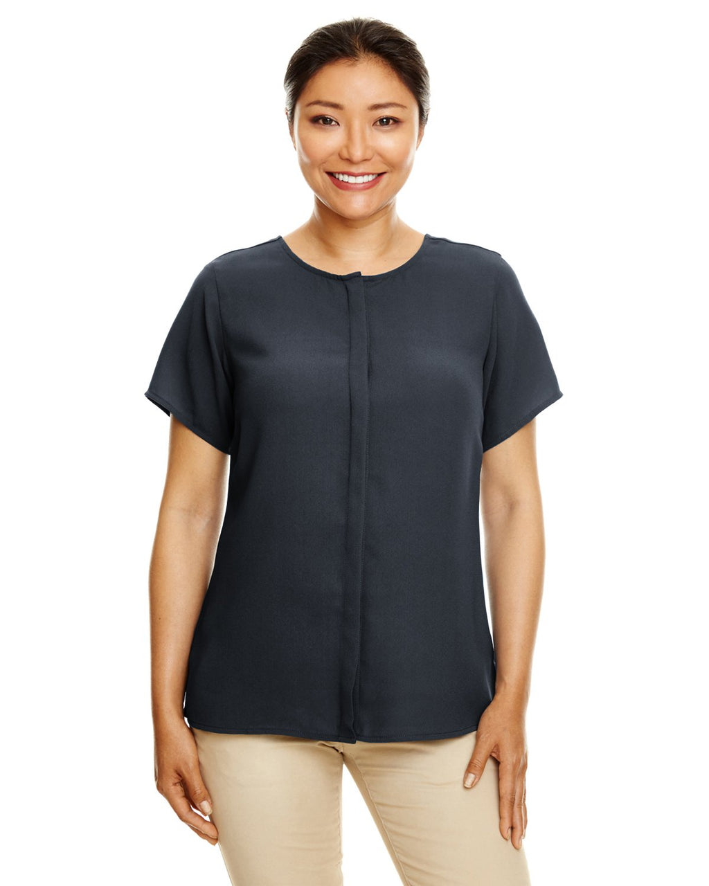Ladies Perfect FitShort-Sleeve crepe Blouse - BLAcK - XS(D0102H7NI4J)