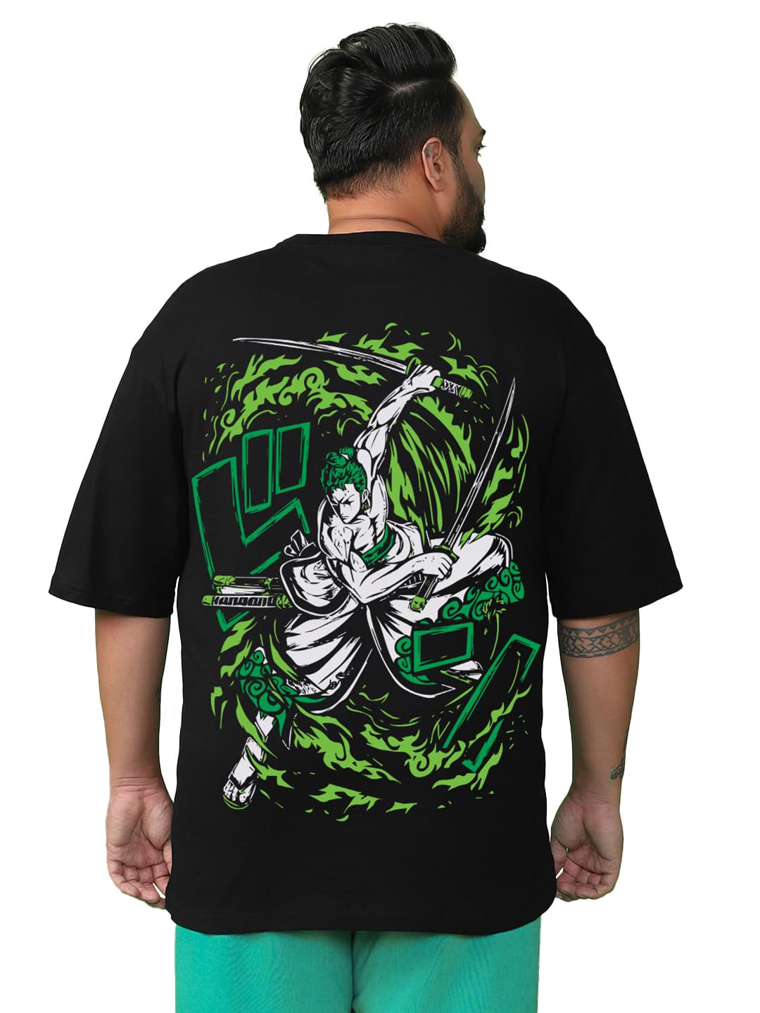 Bewakoof Mens Graphic Printed Oversized Fit Half Sleeve Round Neck Cotton Plus Size T-Shirt_625661_Black_3XL
