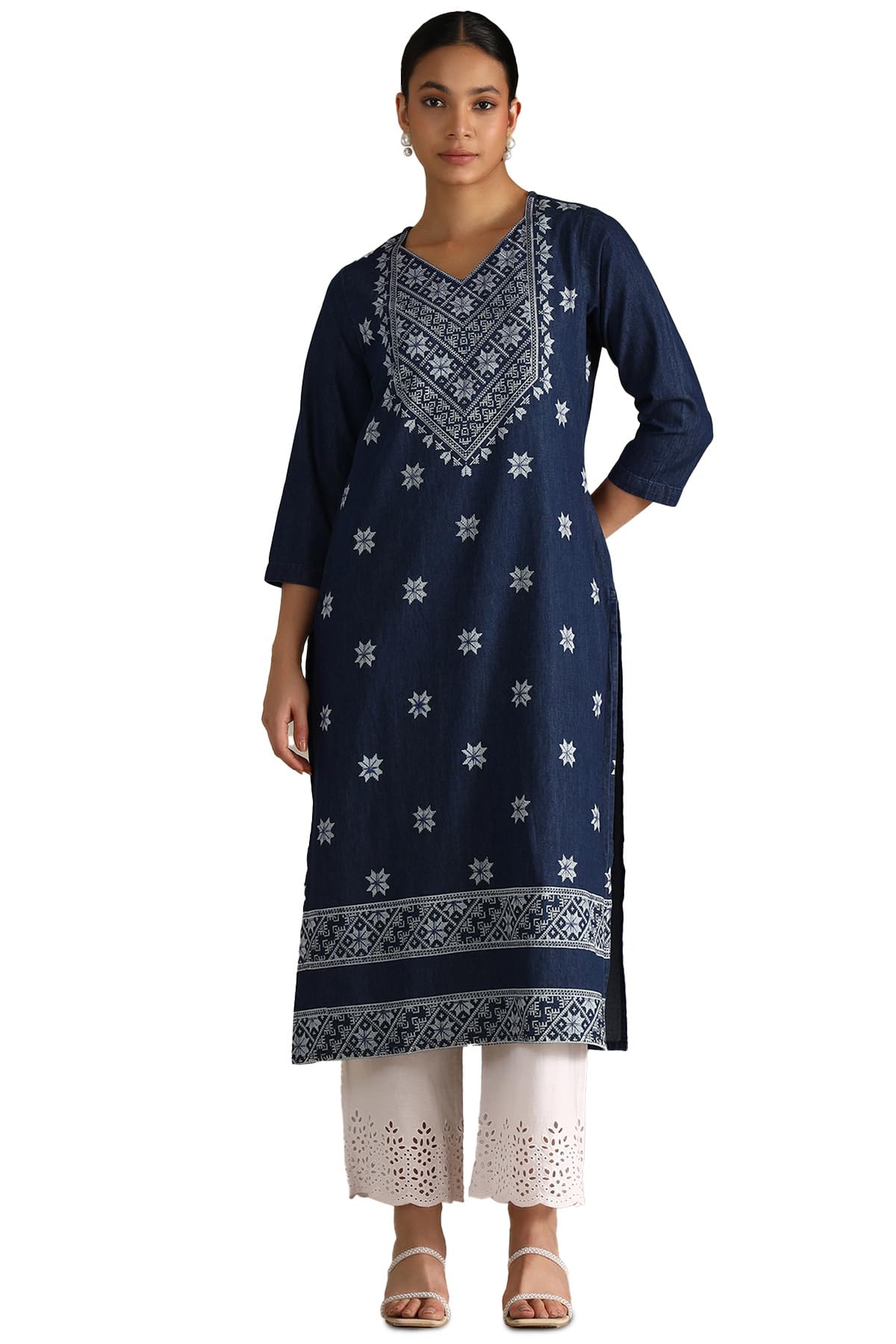 Soch Women Denim Geometric Print Kurta