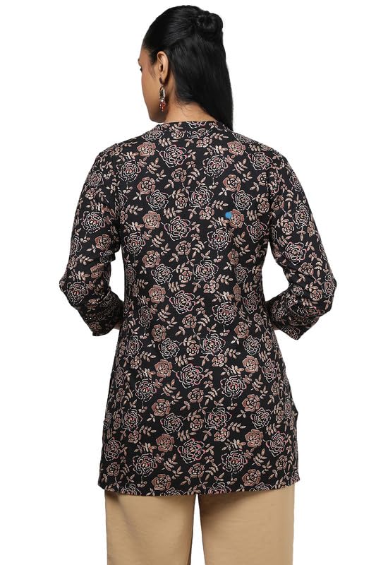 Soch Womens Black Rayon Floral Print Tunic with Faux Mirror