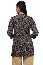 Soch Womens Black Rayon Floral Print Tunic with Faux Mirror