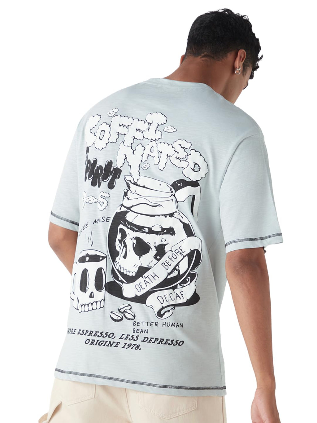 Bewakoof Air 1.0 Mens Graphic Print Oversized Fit Half Sleeve Round Neck Cotton Slub T-Shirt_648713_Grey_M