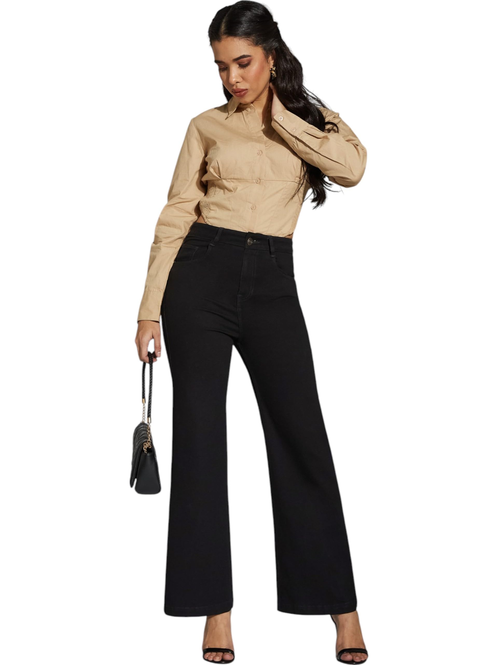 Miss Chase Womens Wide Leg High Regular Stretchable Denim Pant (MCSS24DEN13-06-187-34, Green, 34)