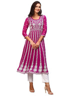 ANNI DESIGNER Womens Georgette Chikankari Embroidered Anarkali Kurti (Naav Pink-Nw1_XXL_Dark Pink_XX-Large)