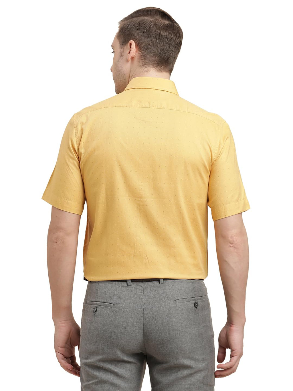 Turtle Men 100% Cotton Regular Fit Yellow Printed Half Sleeve Formal Shirt