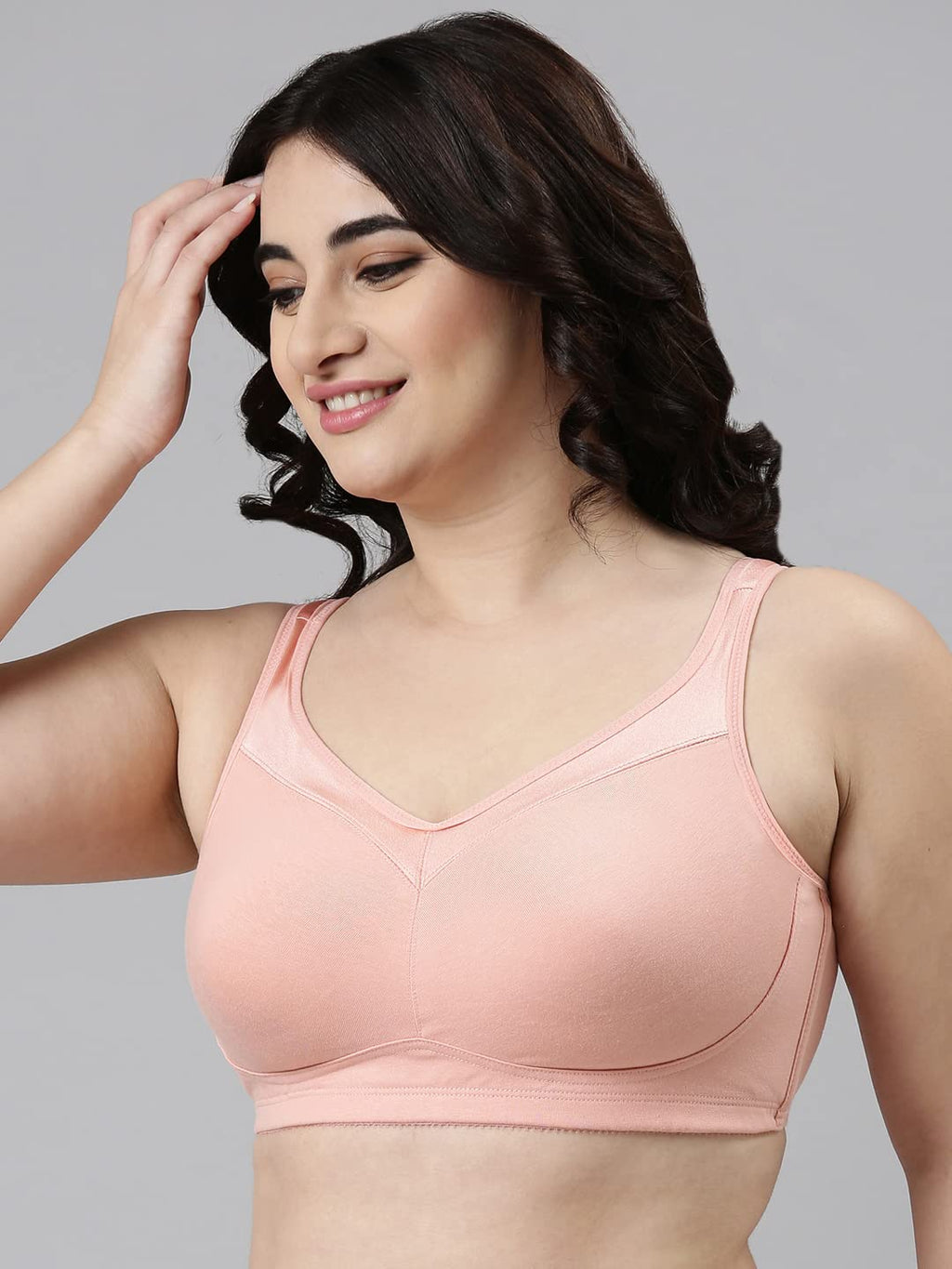 Enamor A112 Smooth Super Lift Classic Full Support Bra - Stretch Cotton, Non-Padded, Wirefree & Full Coverage Peach Blush