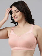 Enamor A112 Smooth Super Lift Classic Full Support Bra - Stretch Cotton, Non-Padded, Wirefree & Full Coverage Peach Blush