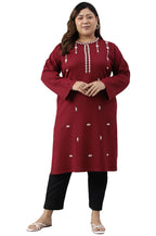 W For Woman Dark Red Embroidered Plus Size Winter Kurta_22Now18492G-214256_4Xl