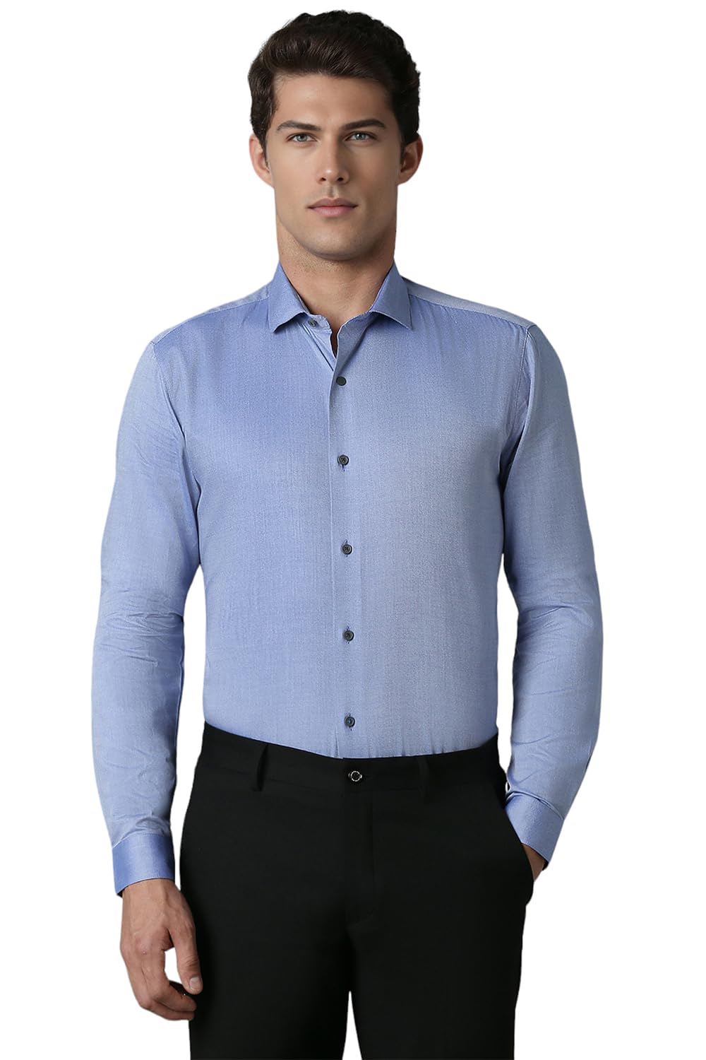 Louis Philippe Men Blue Slim Textured Full Sleeves Casual Shirt