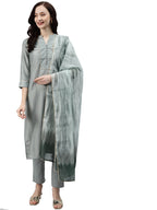Ziyaa Women'S Green Chinon Straight Kurta, Pant And Dupatta Set(Ziskdch3543-3Xl)