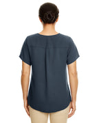 Ladies Perfect FitShort-Sleeve crepe Blouse - BLAcK - XS(D0102H7NIF2)