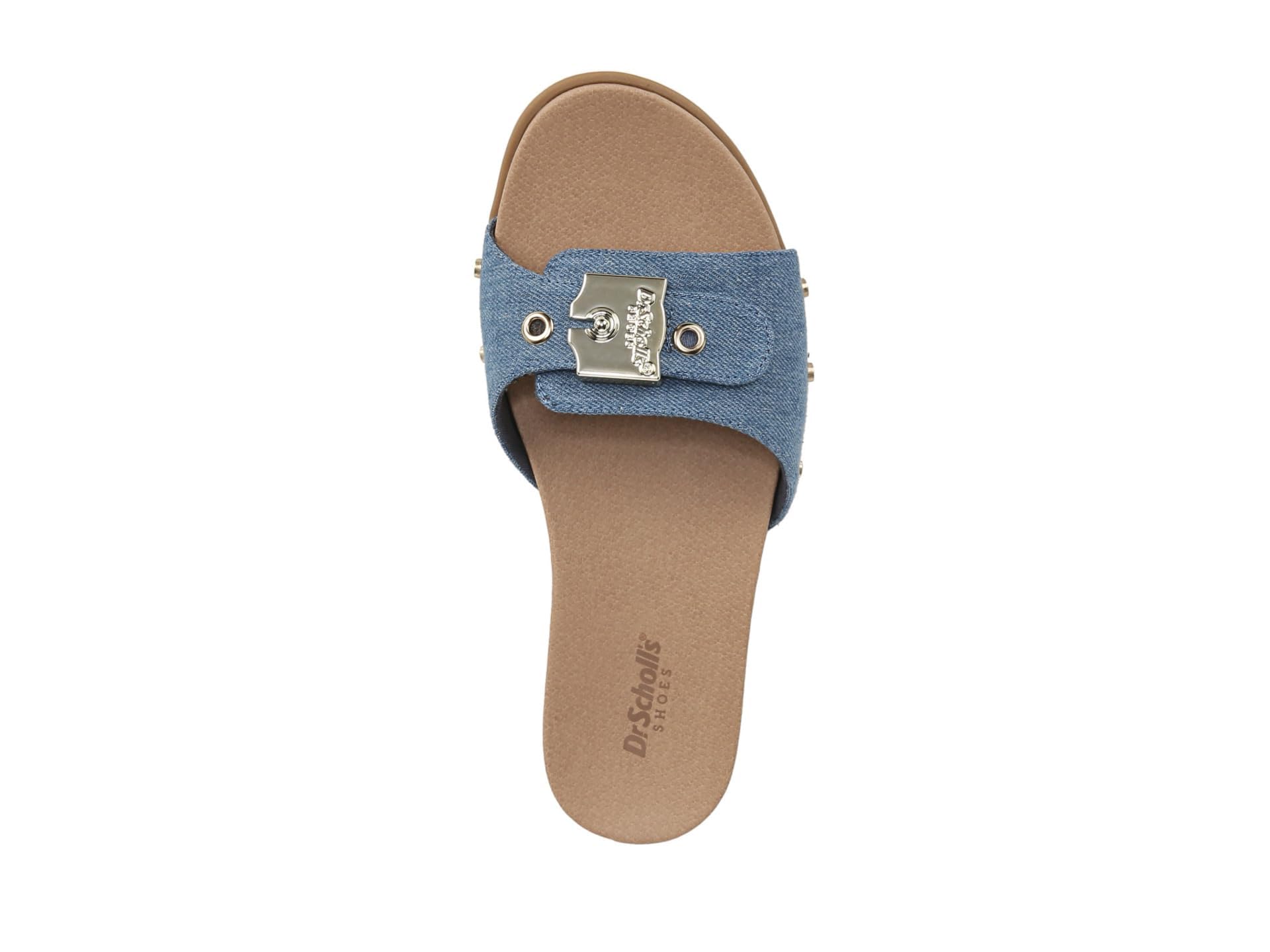 Dr. Scholl's Womens Nice Iconic Flat Sandal Blue Denim 10 M
