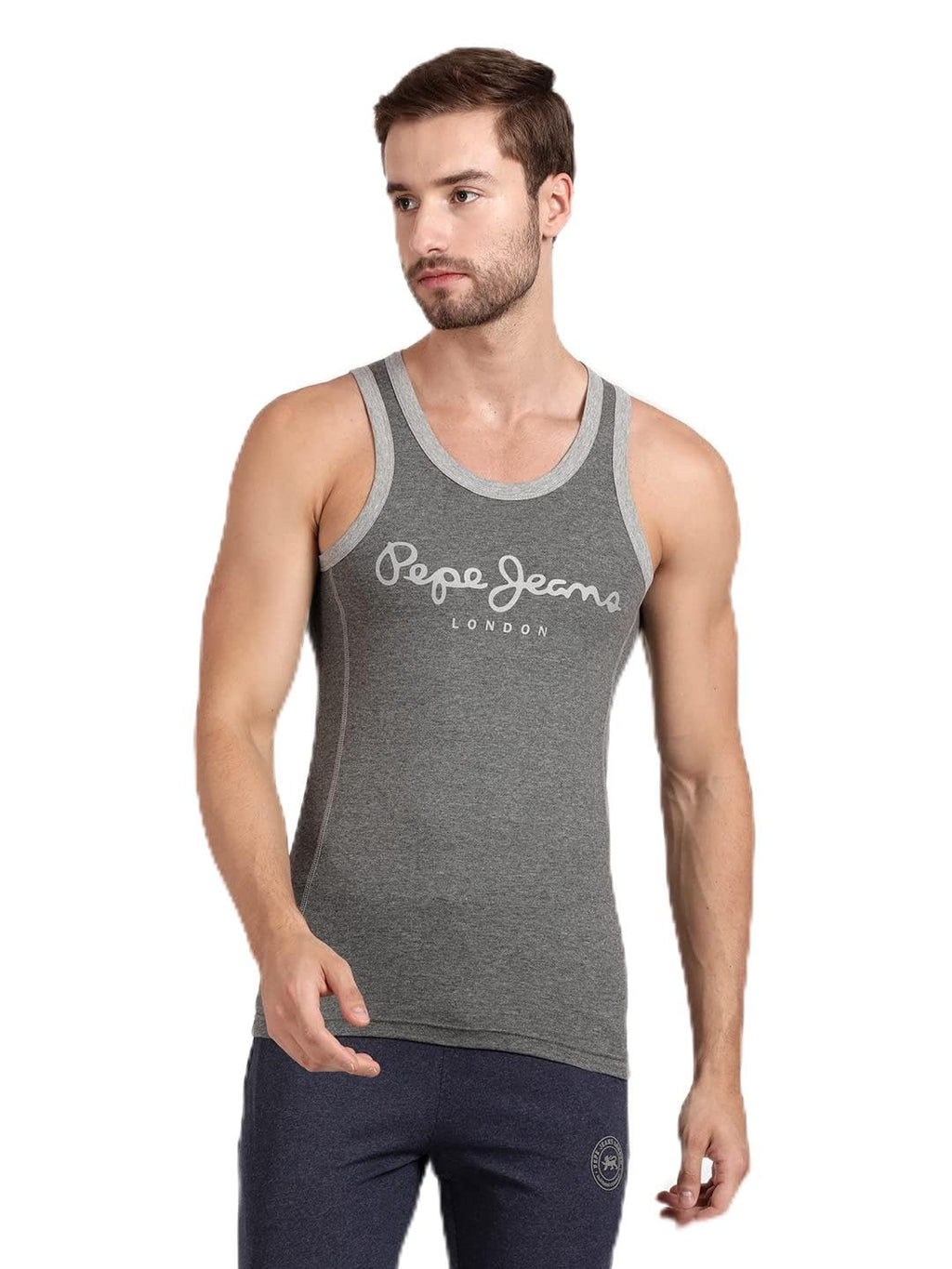 Pepe Jeans Innerwear MenS Printed Vest (Atv03-01_Anthra Melange_80-85)