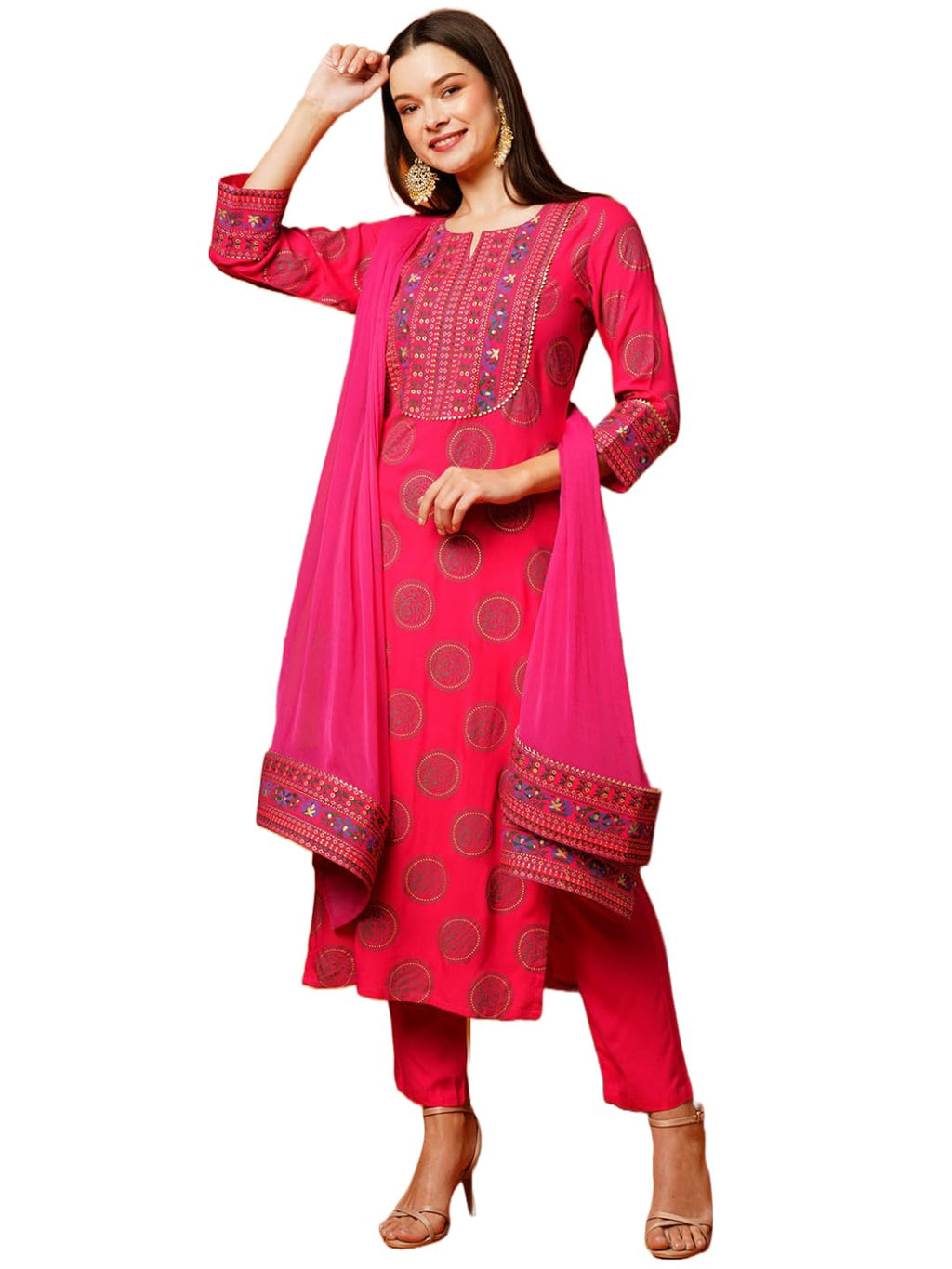 ANNI DESIGNER Womens Cotton Blend Printed Straight Kurta with Pant & Dupatta (NOV-Pink-Nw_4XL_Pink_XXXX-Large)