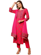 ANNI DESIGNER Womens Cotton Blend Printed Straight Kurta with Pant & Dupatta (NOV-Pink-Nw_4XL_Pink_XXXX-Large)