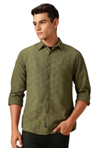 Dennis Lingo Men Textured Cotton Poly Regular Fit Full Sleeves Shirts Olive