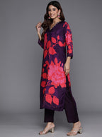 Varanga Women Floral Printed V-Neck Beads & Stone Embroidered Kurta Set