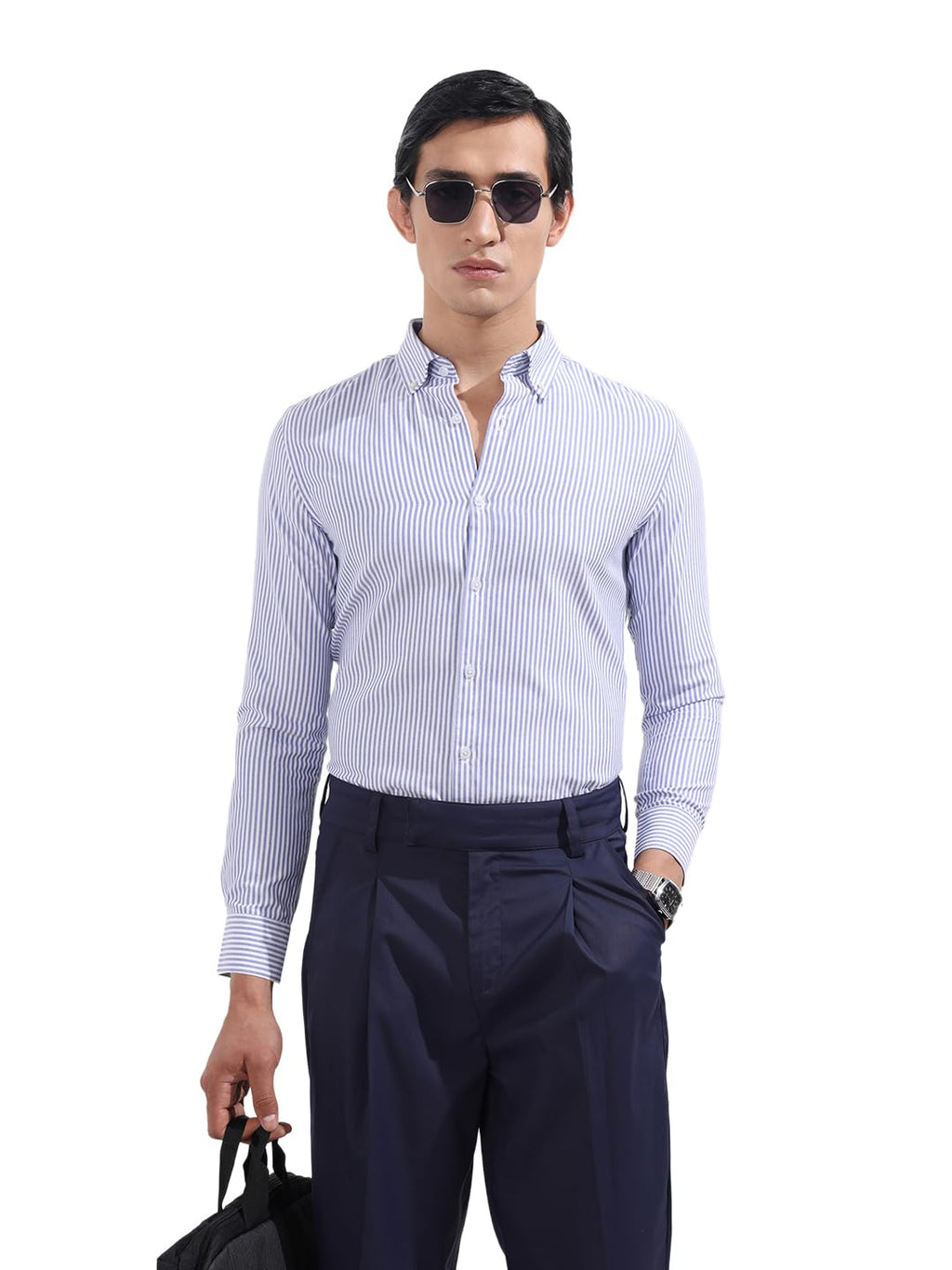 The Indian Garage Co Mens Slim Fit Vertical Striped Button Down Full Sleeves Formal Shirt