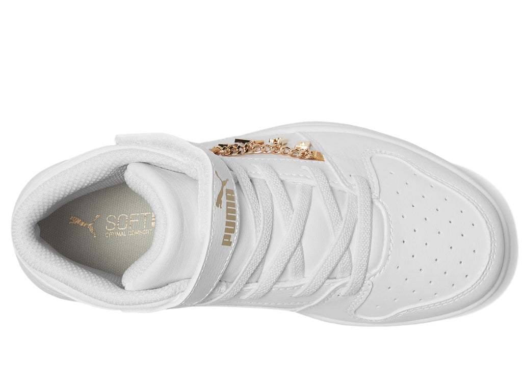 PUMA Rebound Layup Mid Hook and Loop Sneaker, White White Gold, 11 US Unisex Little Kid
