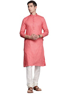 Manyavar Kurta Set for Men, Full Sleeves Mandarin Collar Ethnic Kurta Set for Engagement, Wedding, Party Solid (Dark Pink, XL)