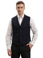 Turtle Men Terry Rayon Self Design Navy Waistcoat