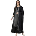 Stylum Women'S Embellished Rayon Kurta Sharara Dupatta Set (Blackshararaset36_Black, S)