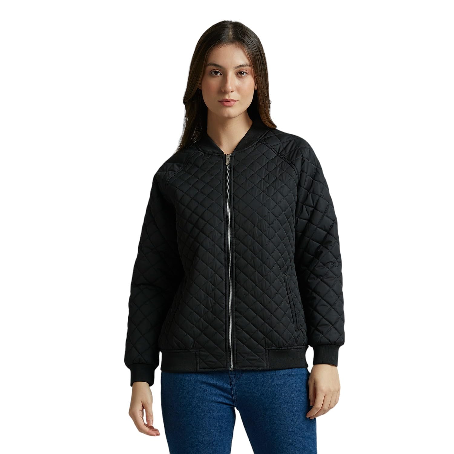 Black Raglan Sleeve Puffer Jacket