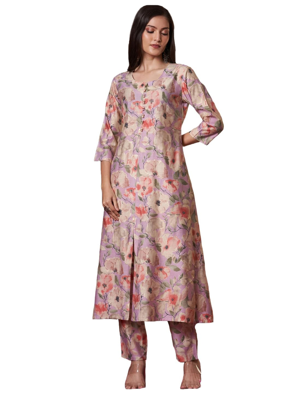 ANNI DESIGNER Womens Rayon Blend Straight Printed Kurta with Pant (Bhaskar Lavender_L_Lavender_Large)