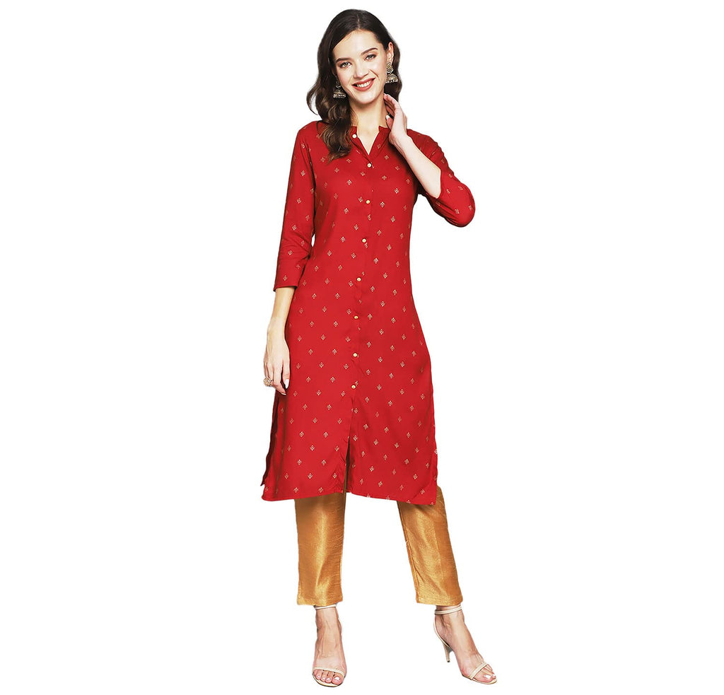 Anubhutee Women'S Red Ethnic Printed A-Line Kurta