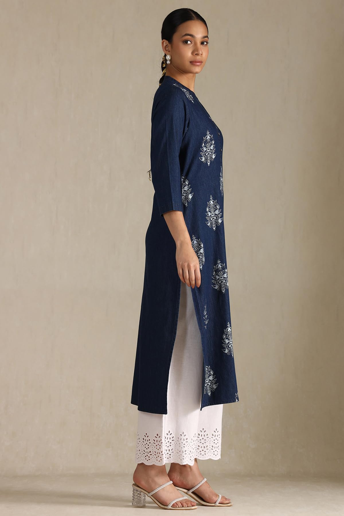 Soch Womens Indigo Denim Floral Print Kurta