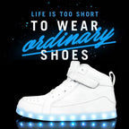 IGxx LED Light Up Shoes for Men USB Recharging High Top LED Sneakers Women Kids Fashion Glowing Lights White 9.5