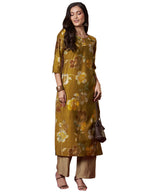 ANNI DESIGNER Womens Rayon Blend Straight Printed Kurta with Pant (KEJRI Gold_S_Gold_Small)