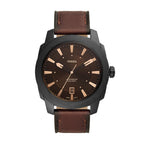 Fossil Men's Machine 49mm Quartz Stainless Steel and Leather Three-Hand Watch, Color: Black, Brown (Model: FS5972)