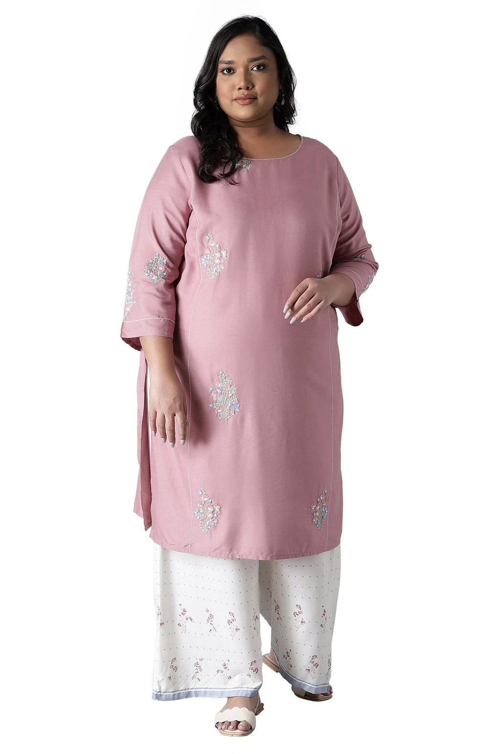 W For Woman Women'S Viscose Regular Kurta (21Auw15941-215762_Pink_8)