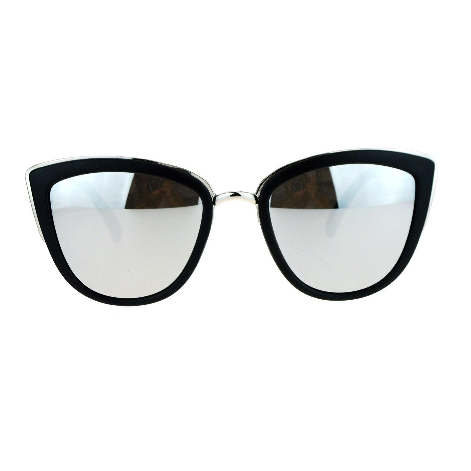 SA106 Womens Color Mirror Mirrored Lens Oversize Cat Eye Sunglasses Matte Black Silver Mirror