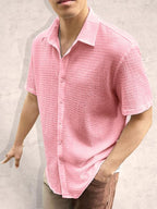 Tee Projekt Mens Popcorn Shirt Texture Pattern Mens Casual Shirt Half Sleeves Goa Beach Summer Shirt Pink