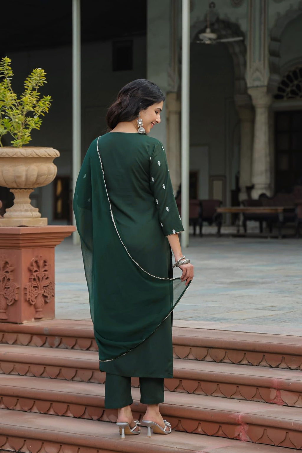 Gosriki Women'S Cotton Blend Straight Printed Kurta With Pant & Dupatta (Sawre Green-Gs_S_Green_Small)