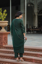 Gosriki Women'S Cotton Blend Straight Printed Kurta With Pant & Dupatta (Sawre Green-Gs_S_Green_Small)