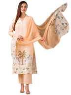 ANNI DESIGNER Womens Cotton Blend Straight Printed Kurta with Pant & Dupatta (Gosala Peach_XL_Peach_X-Large)