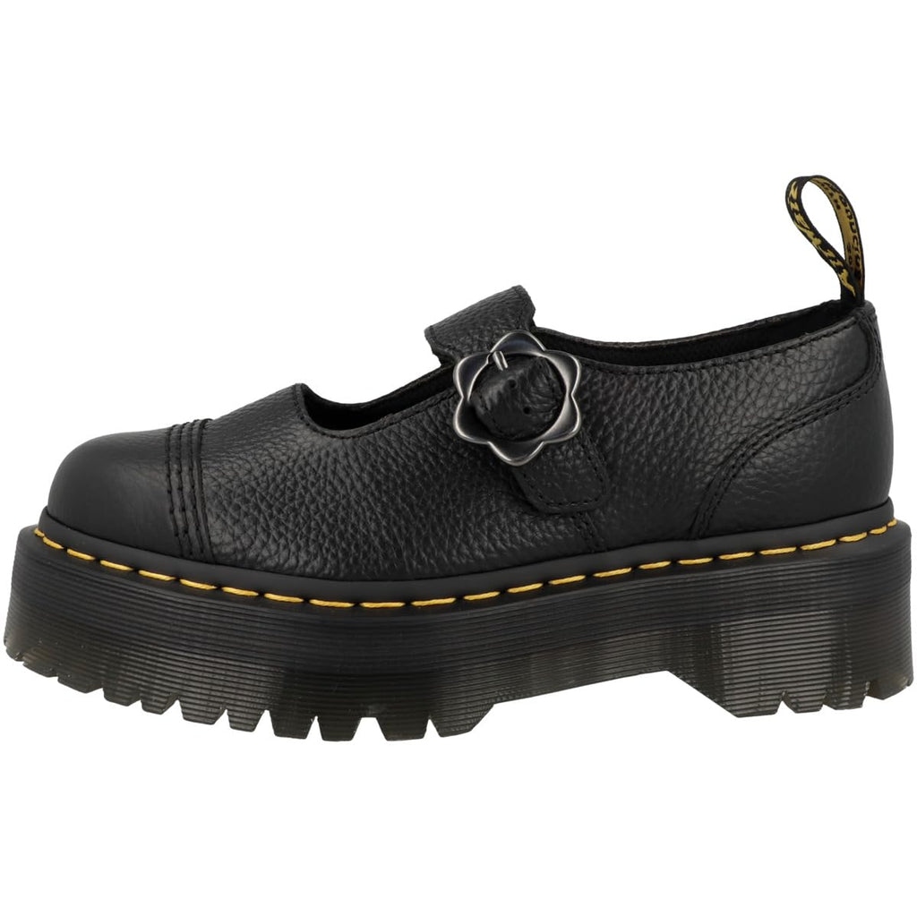 Dr. Martens Women's Addina Flower Mary Jane Flat, Black Milled Nappa, 7