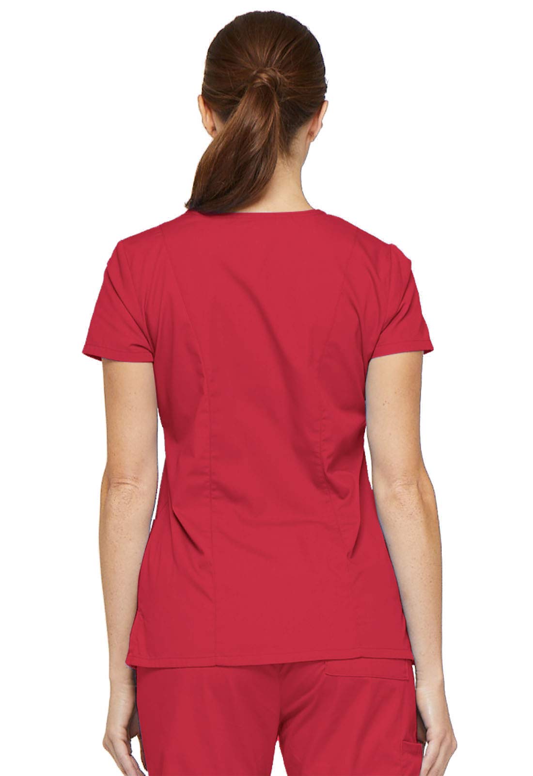 Dickies Women's EDS Signature V-Neck Top with Multiple Patch Pockets, Red, X-Large