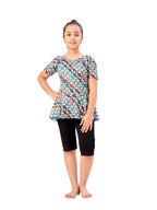 Aarika Girls Sports Wear Sea Green-Black Colour Check Print Nylon Swim Suit (5-15 Years)-(SW-SHM-C-1116)