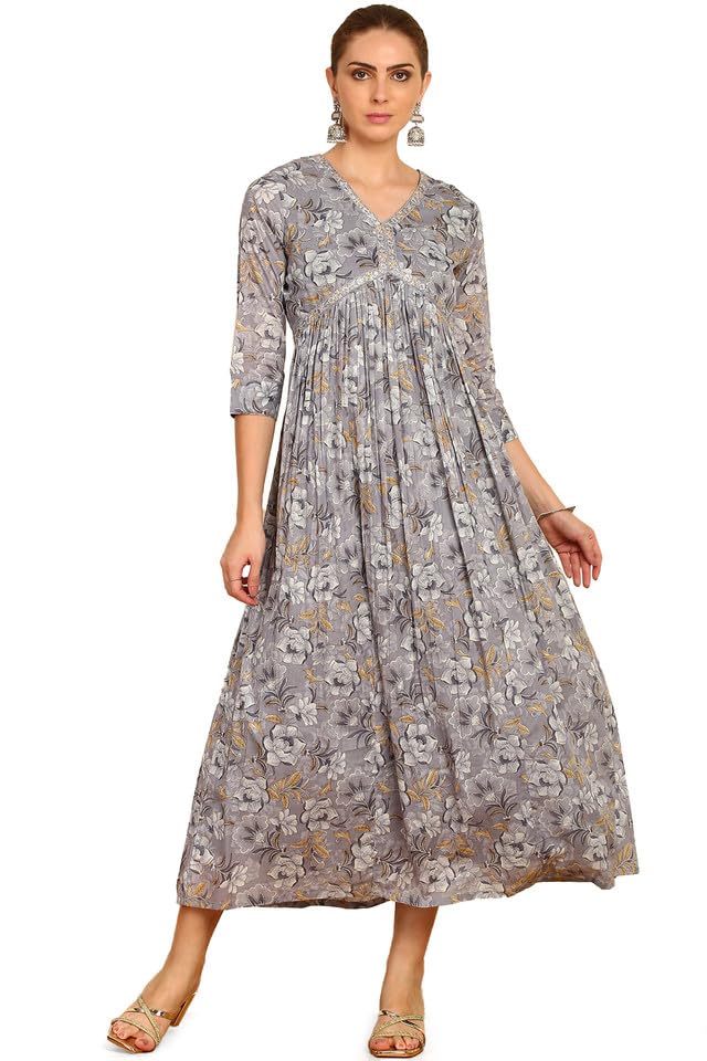 Soch Women Floral Printed Cotton Alia-Cut Ethnic Dress with Sequins