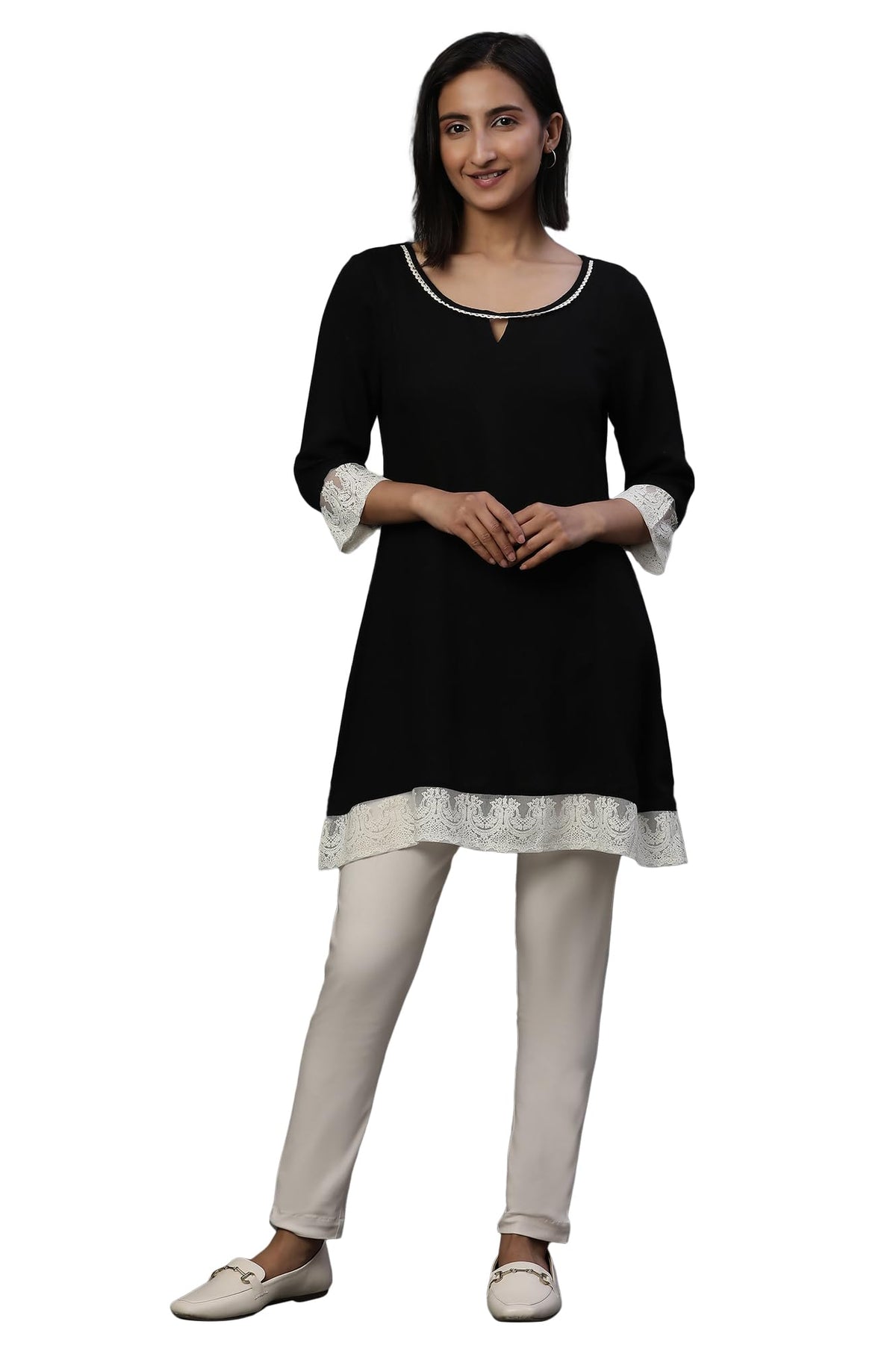 Aurelia WomenS Rayon Solid Regular Kurti (24Fea30423_Black