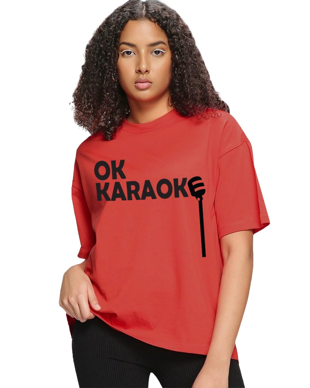 Bewakoof WomenS Typography Oversized Fit Half Sleeve Round Neck Cotton Plus Size T-Shirt_694267_Red_5Xl