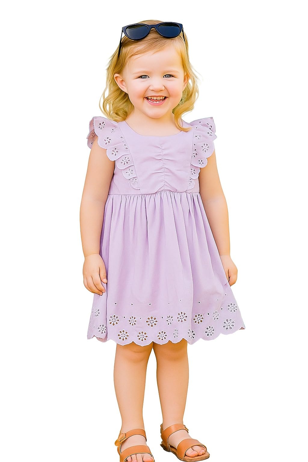 A.T.U.N. (ALL THINGS UBER NICE) Girls Stylish 100% Cotton Embroidered Dress | Stylish Frock with Sleeveless Ruffle Design White-
