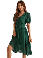 Tagas Knee Length Women'S Georgette A-Line Standard Dress (Op-3210-1-Green-L_Green)