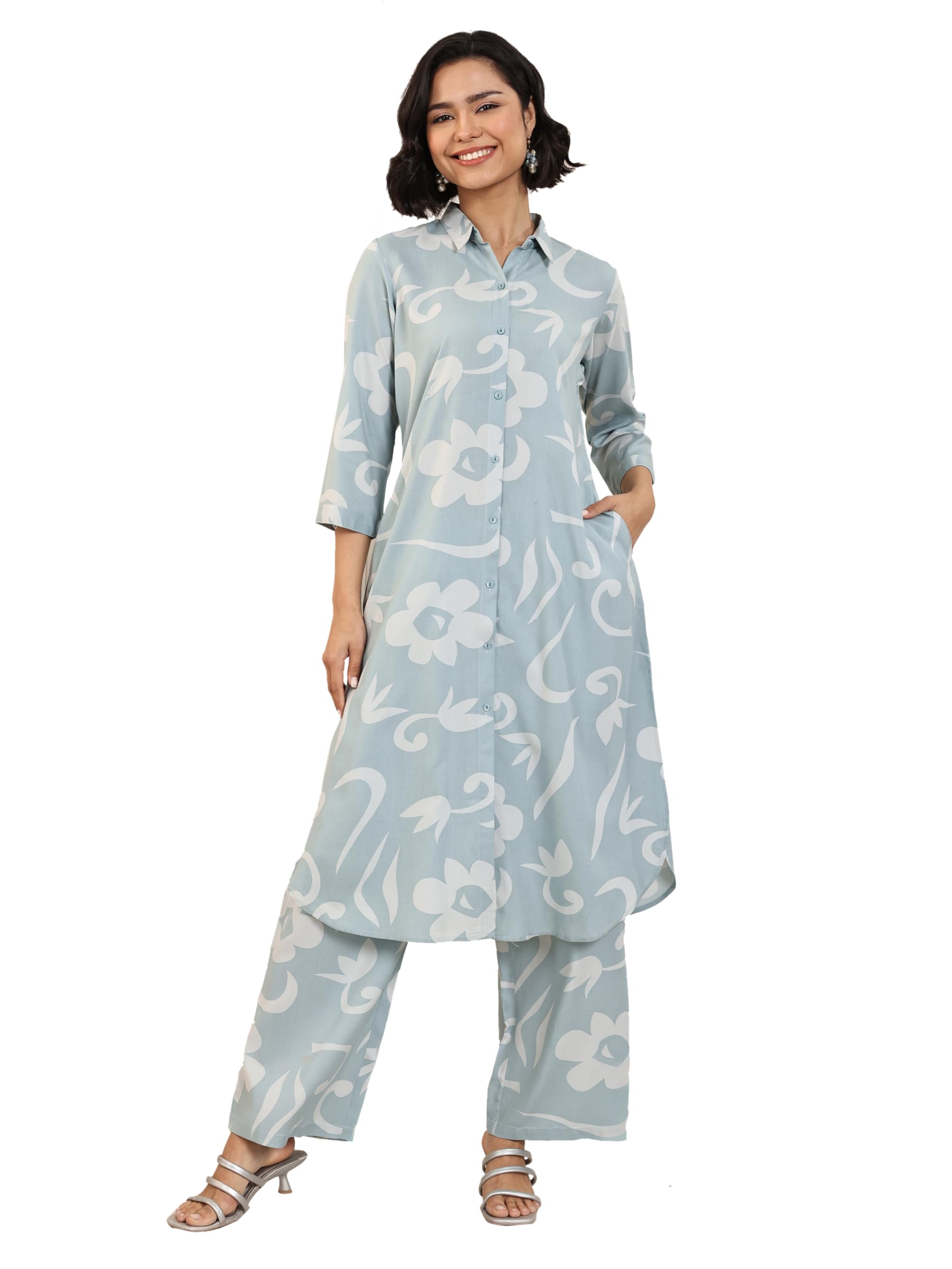 Libas Womens Printed Viscose Straight Kurta With Palazzos