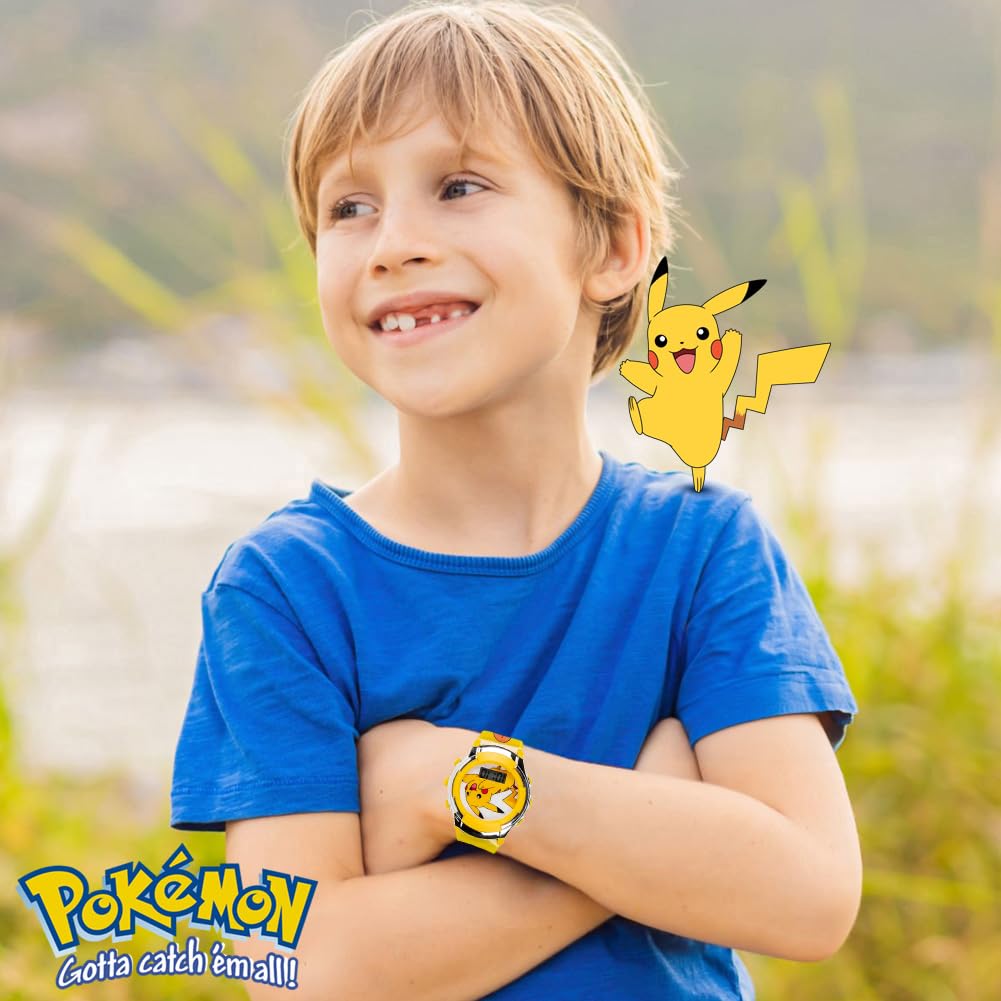 Pok  mon Kids Digital Watch - Pikachu Flashing LCD Dial, Colorful Printed Strap, Easy-Read Display, Adjustable Fit - Fun Pok  mo