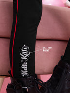 The Souled Store Official Hello Kitty: Glitter Girls Pull On Black Cotton Leggings